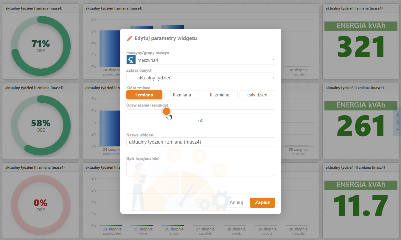 SensorIQ — edycja parametrów widgetu